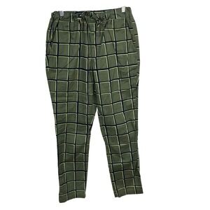 Wildfang Essential Drawstring Pant Pull On‎ Green Plaid Pockets Size XS